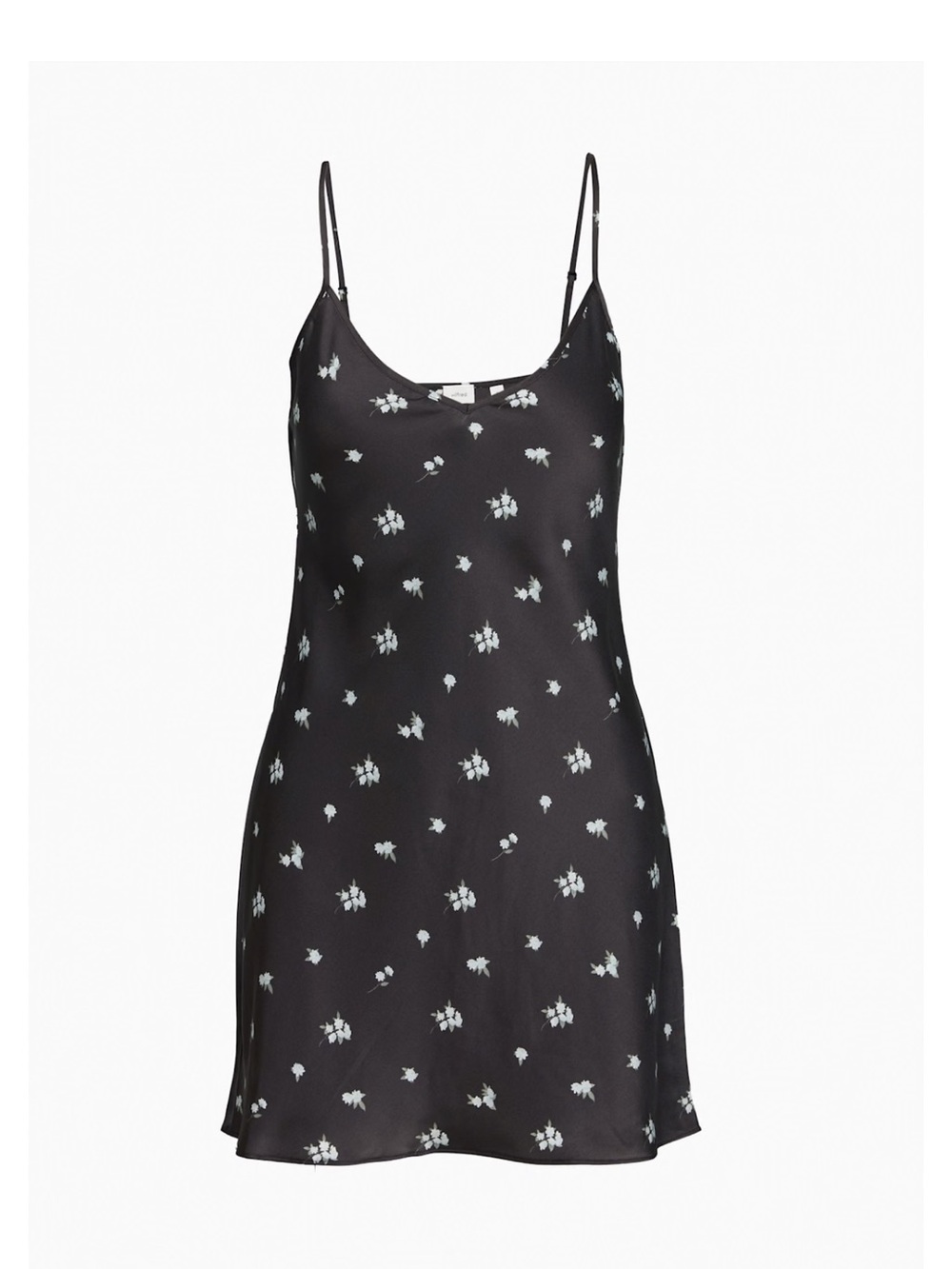 Aritzia Black Satin Floral Slip - Petite White Blossoms